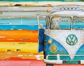 Vintage Vw Volkswagen Van at Beach - "Playing Hooky" - Fine Art Print - 5x7