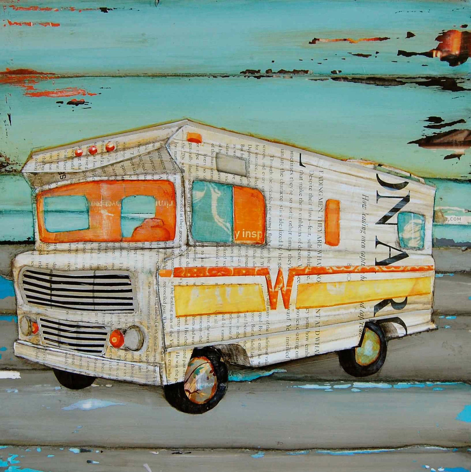 Family Vacation in Winnebago / RV - "Breaking Bad Ass" - Original Mixed Media Collage 5x7