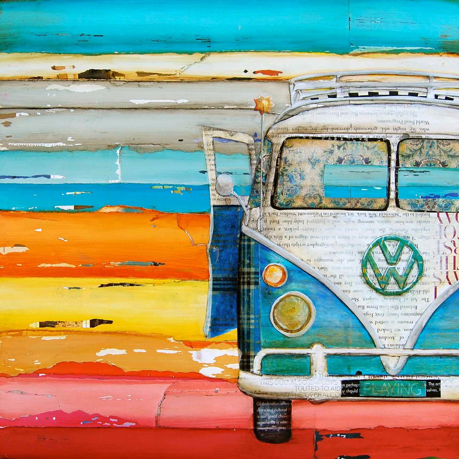 Vintage Vw Volkswagen Van at Beach - "Playing Hooky" - Fine Art Print - 5x7