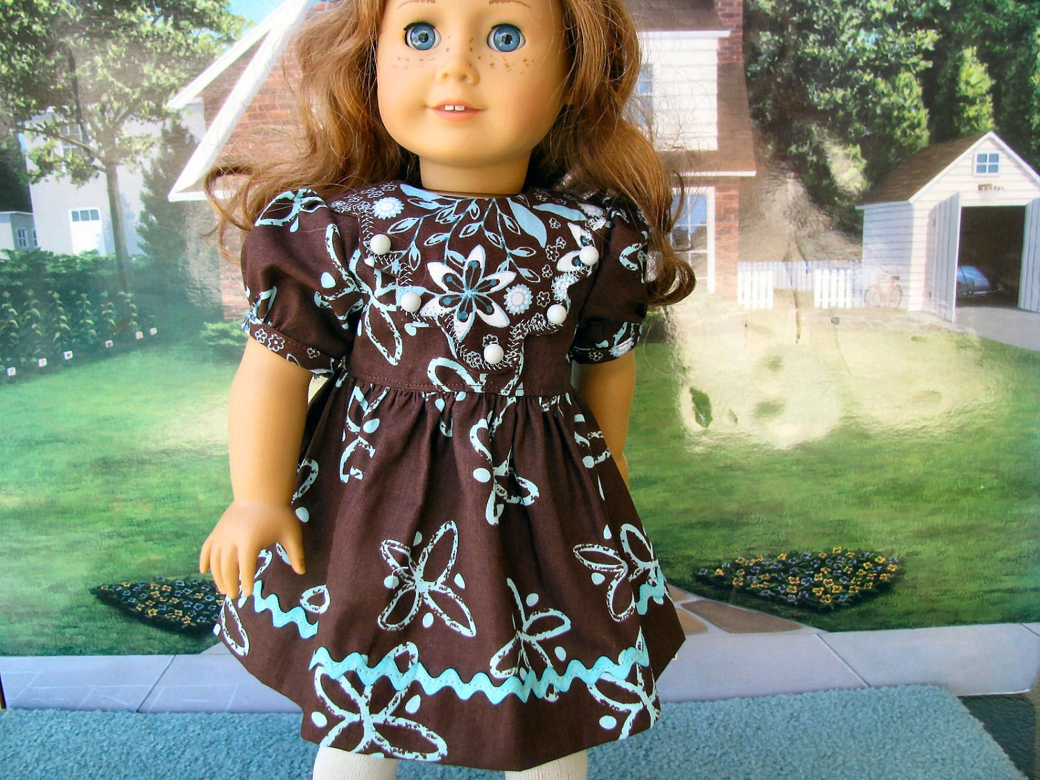 American Girl 18 Inch Doll Dress Brown Floral