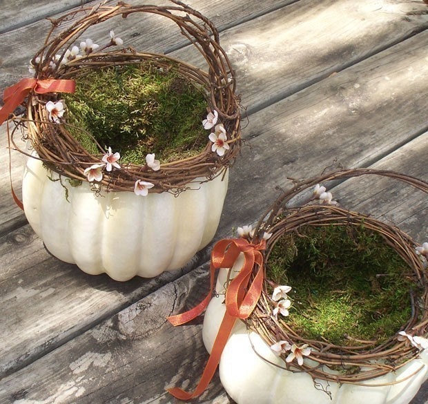 White Pumpkin Basket - Large - Fall Wedding Flower Girl Basket