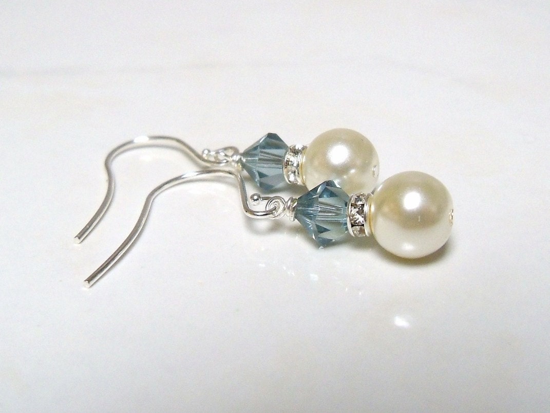 Swarovski crystal , rhinestone and pearl drop earrings on silver plated surgical steel earwires