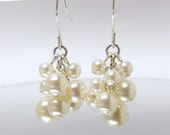 Ivory Pearl cluster earrings Glass pearls delicate, wedding, bridal, elegant dangling, other colors available