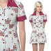 RESERVED 60s Babydoll Dress Floral Print Geometric Waitress Puff Sleeve Empire Waist Button Up 1970s Mini Dolly Grey Fuschia Sixties Small S