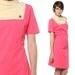 60s Mod Dress Pink Mini Cream Bib Stewardess 1960s Shift A Line Button Go Go Scooter Short Sleeve Vintage Twiggy MiniDress Extra Large L XL