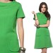 Mod Pocket Dress 1960s Mini Spring Green Shift 60s Short Sleeve Twiggy A Line Sixties Yoke Gogo Simple 1960 MiniDress Medium Large M L