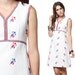 Nautical 60s Dress Mod Mini ANCHOR Print Sailor 1960s Scooter Red White Blue Empire Waist Vintage V Neck Sleeveless Minidress Medium M
