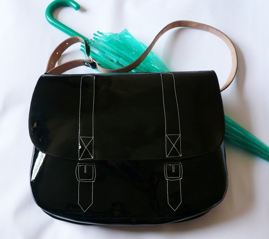 Black Patent Leather Shoulder Bag FREE UK SHIPPING