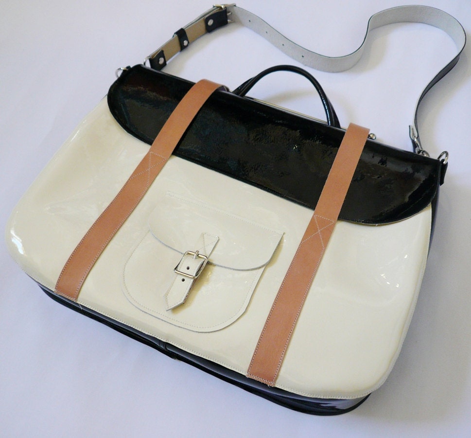 Navy & Cream Patent Leather Briefcase