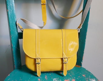 Yellow Patent Leather Satchel FREE UK SHIPPING