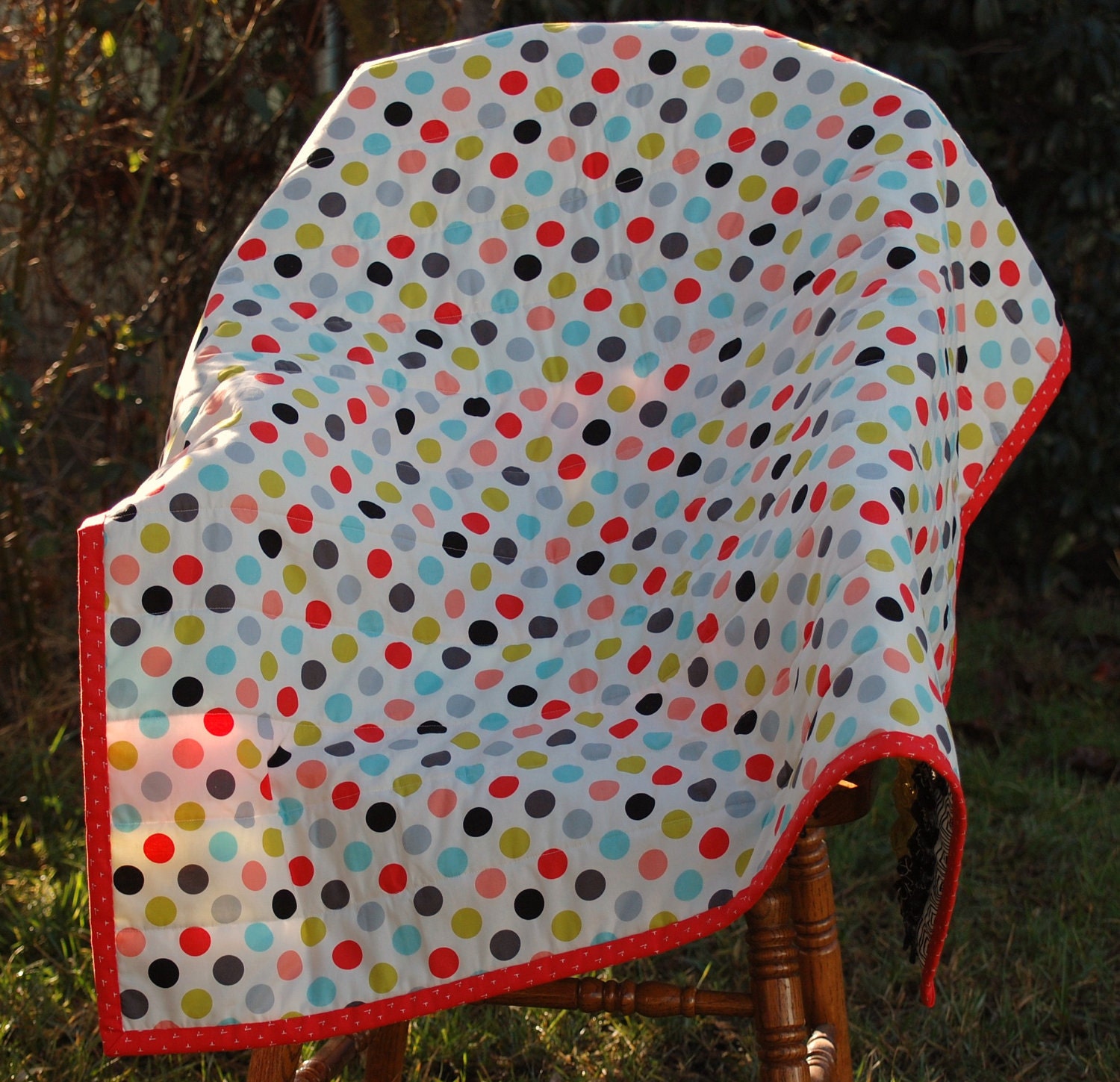SpringTime Quilt and matching oversized pillow cover set made from Summertime fabrics RUFFLES & DOTS
