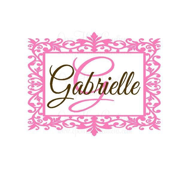 Name and Initial Vinyl Wall Decal with Elegant Frame Border - Shabby Chic Nursery with Personalized Name Decal Girl or Teen 22h X 28w FN0142