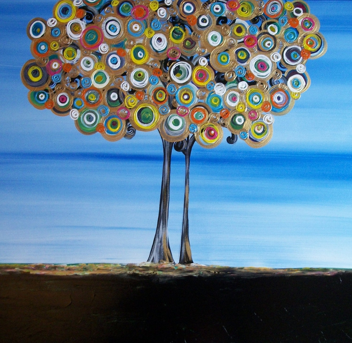 Modern Trees Abstract Acrylic Painting on BIG 24Lx36W  Custom Painting Canvas Beautiful Colors and Texture See close ups