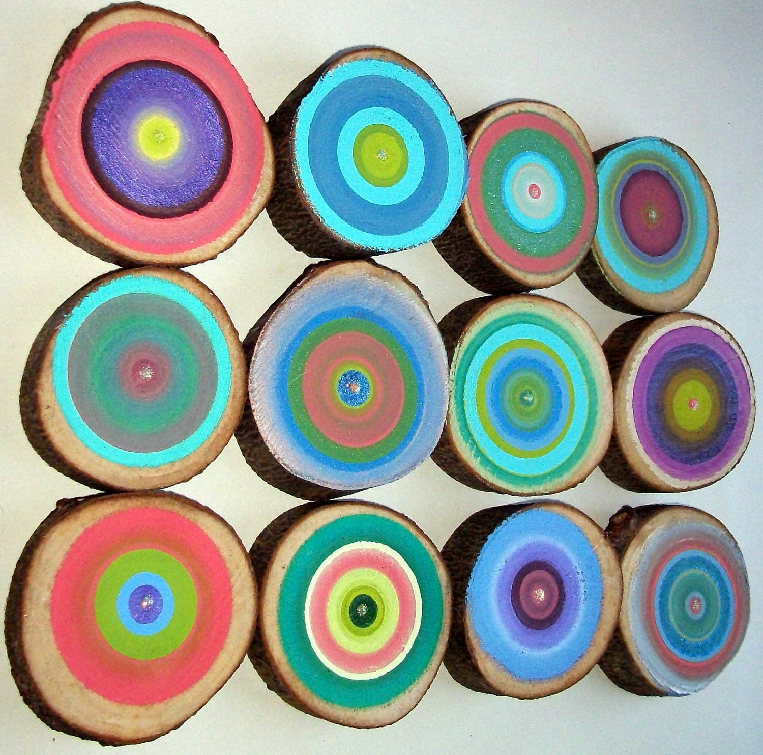 Childrens Wall Art 12 Tree Rings Handpainted Colorful Abstract Paintings See Close Ups