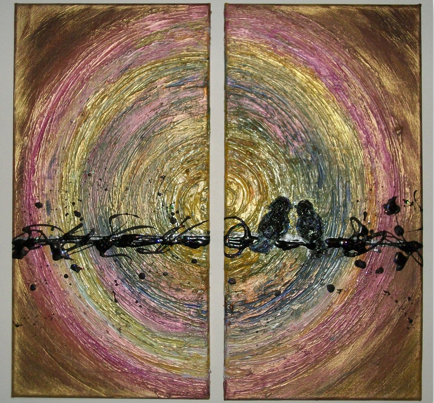 Abstract Acrylic Original Painting on Canvas 20x20in Beautiful Iridesent and Metallic Colors Heavy Texture