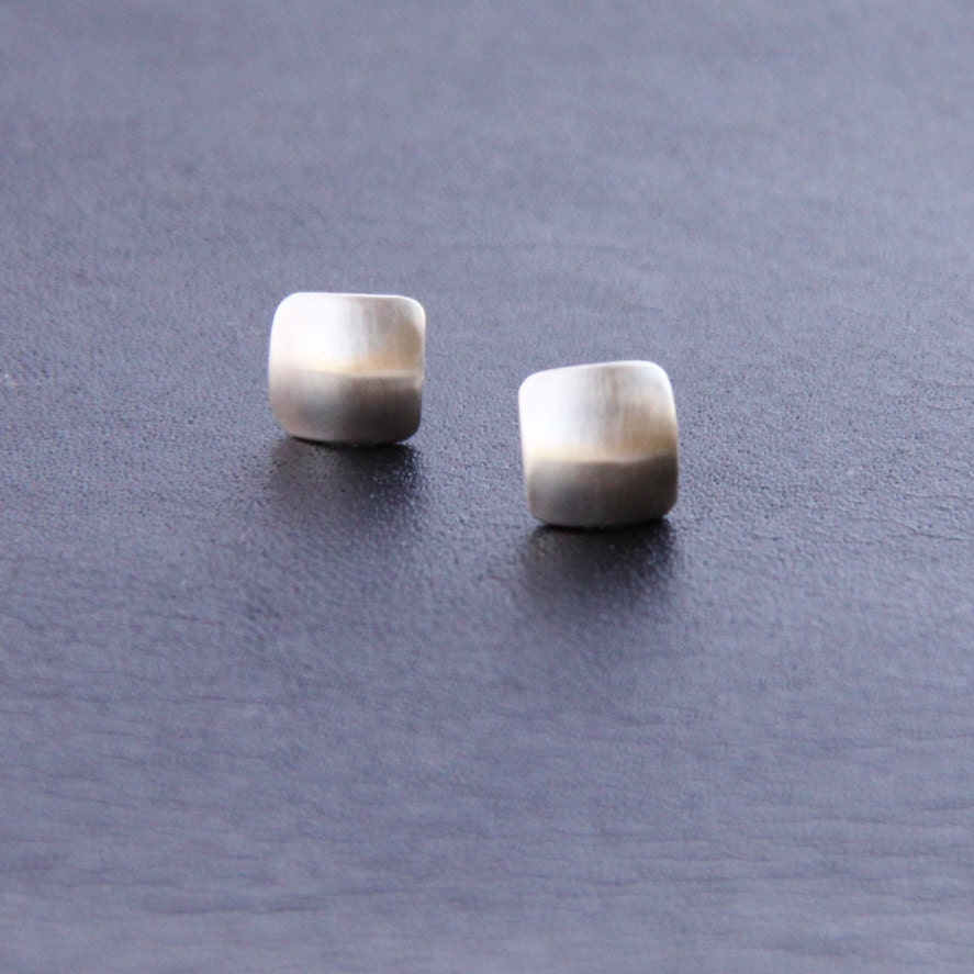Tiny silver earrings with a modern square shape domed for a more contemporary appearance - "Petite Squares Earrings"