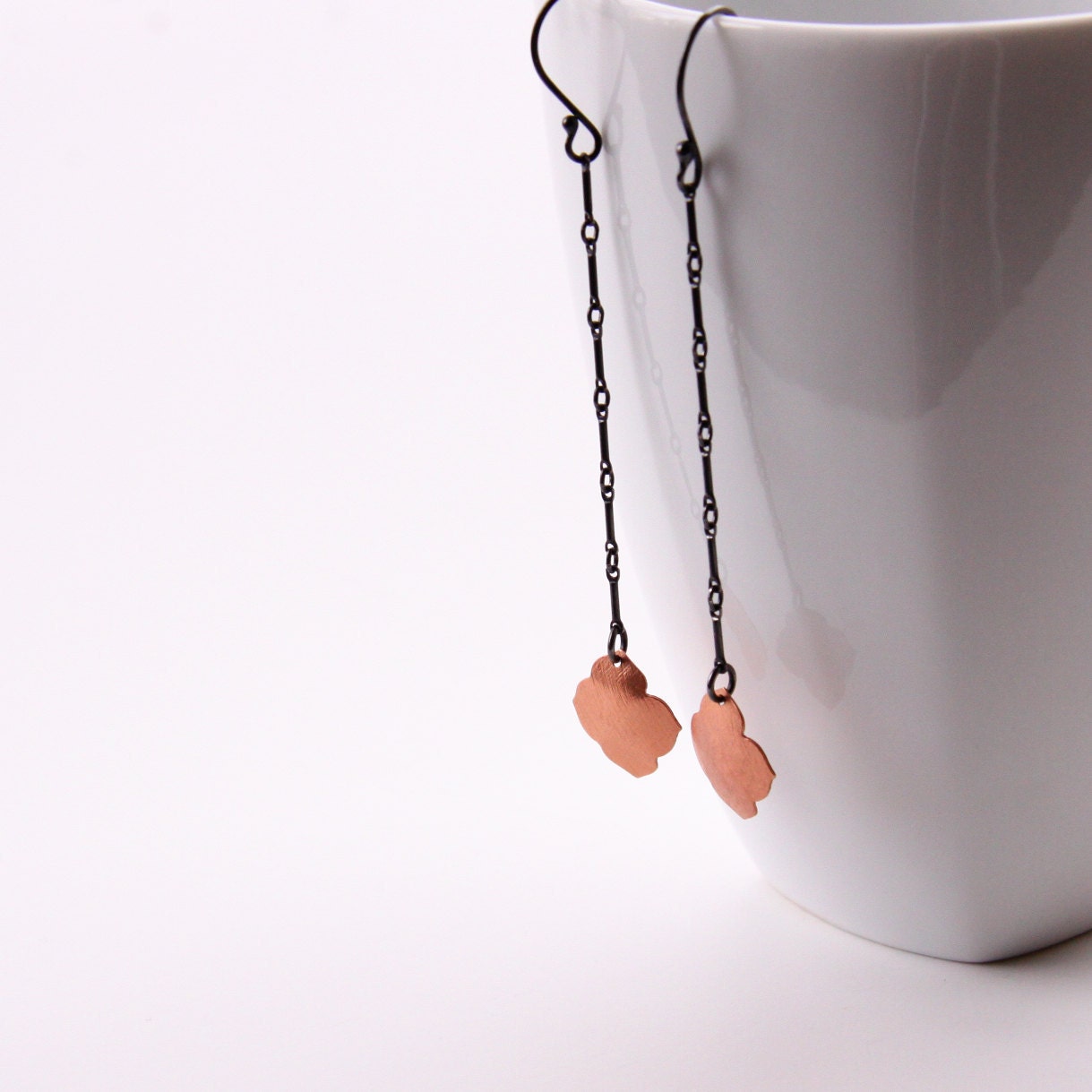 Long and sleek dangle earrings, oxidized silver paired with vibrant copper in an effortlessly stylish design - "Copper Sahara Earrings"