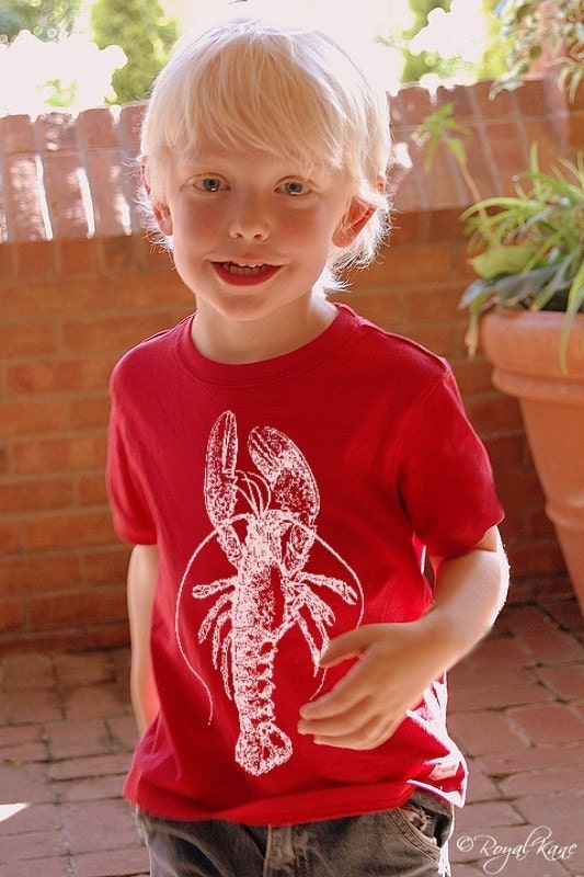 Size Small Child White Lobster Red Nautical kid child toddler boy girl t shirt beach tee shirt