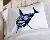 SHARK Pillowcase cover Mouth teeth jaws WEEK NAUTICAL tiger bull sharks room decor vintage Sea pillow case navy blue fishing fish
