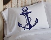 2 Two Navy Blue Ship's Anchor NAUTICAL PILLOWCASE pillow covers