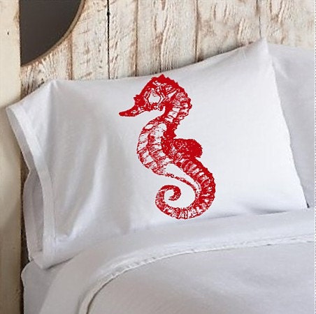 Red Sea Horse White Nautical Pillowcase cover pillow case