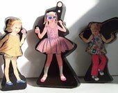 10 photo WOOD Family people figures Custom UNIQUE gift set house ad art retro mod block statue play OOAK rare toy doll dog cat mantel decor