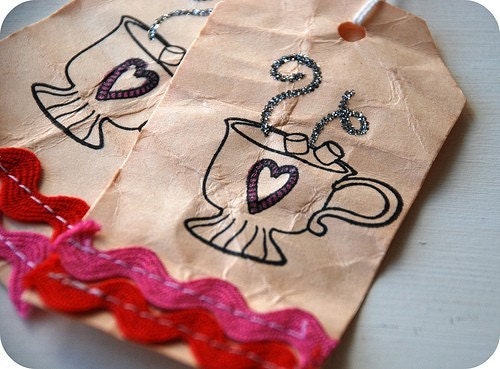 Heart Mug Gift Tags - Christmas or Valentines - set of 4