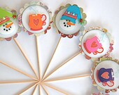 Snowy Snowman and Cup o' Joe - Cupcake Toppers - Custom Listing for Michelle