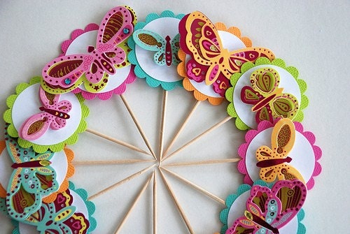 Sherbet Colored Butterfly Cupcake Toppers -reserved for Janet