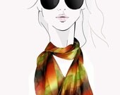 Green, orange, brown, watercolor striped, hand painted silk scarf:  Serengeti Plains
