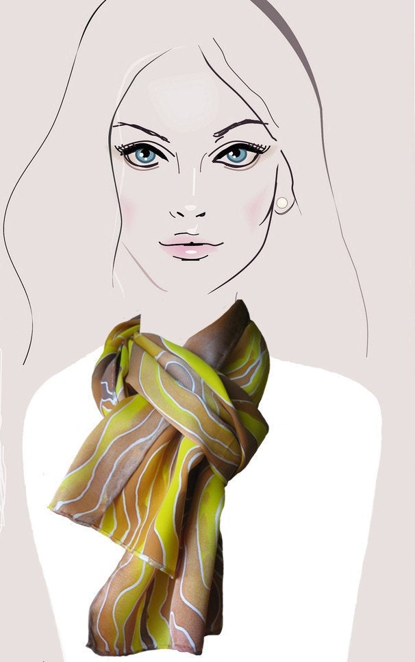 silk scarf. hand painted. yellow woodgrain,silk charmeuse scarf: Golden Sun Woodgrain