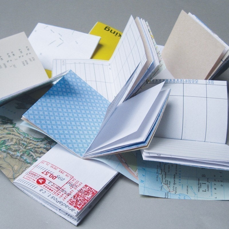 5 mini notebooks made with eco paper that is recycled, rescued, post-consumer, and found