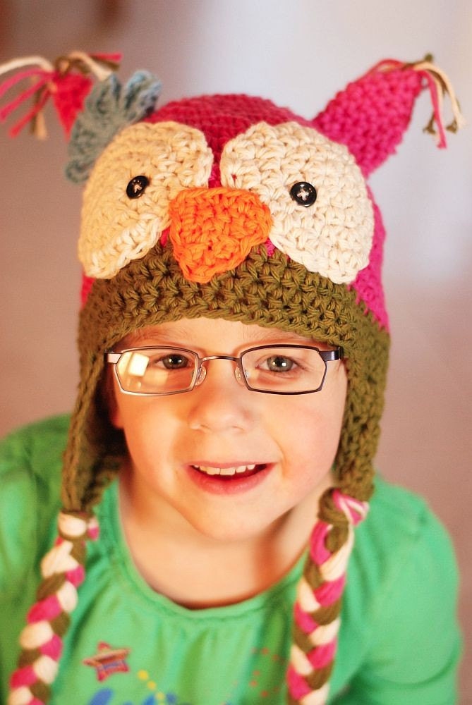 Crochet owl hat any size