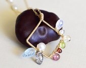 Multi Gem Wire Wrapped Pendant Necklace 14k gold fill - topaz, black rutilated quartz, pink tourmaline, garnet, peridot, citrine, moonstone
