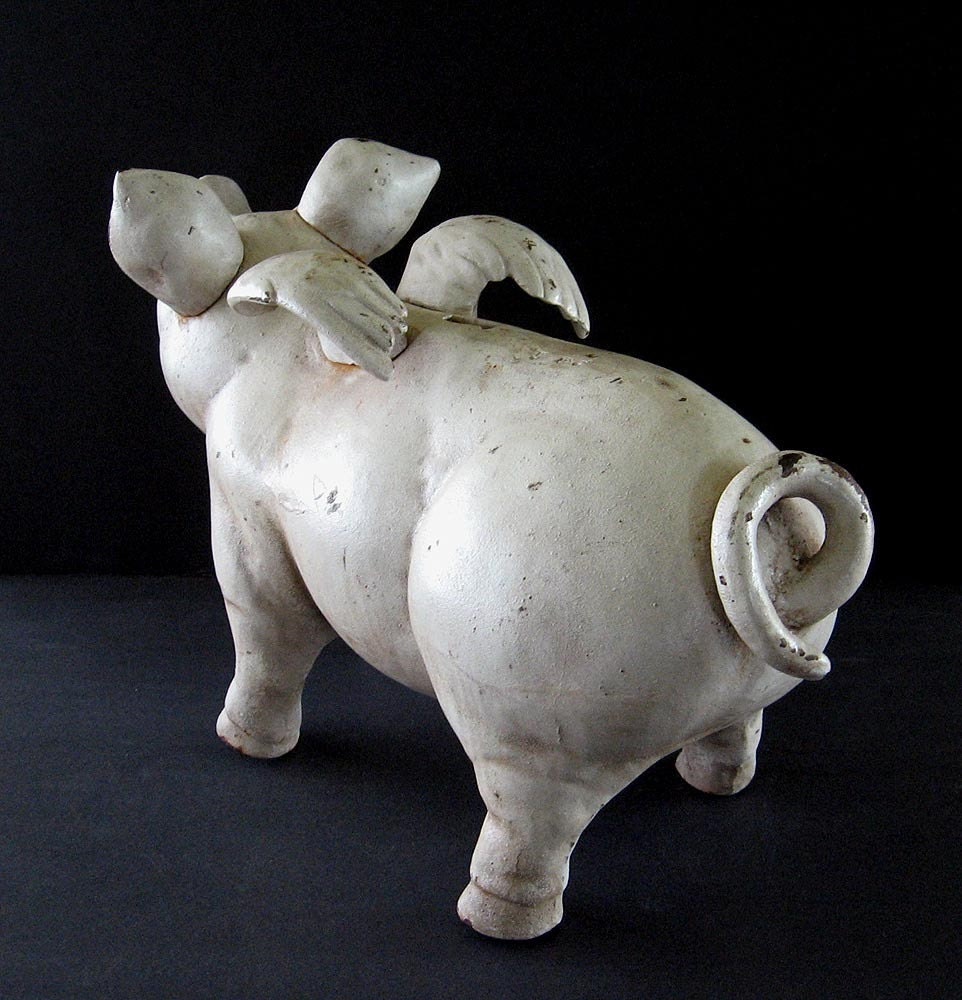 When Pigs Fly Cast Iron Big Pig Piggy Bank by TheVintaquarian
