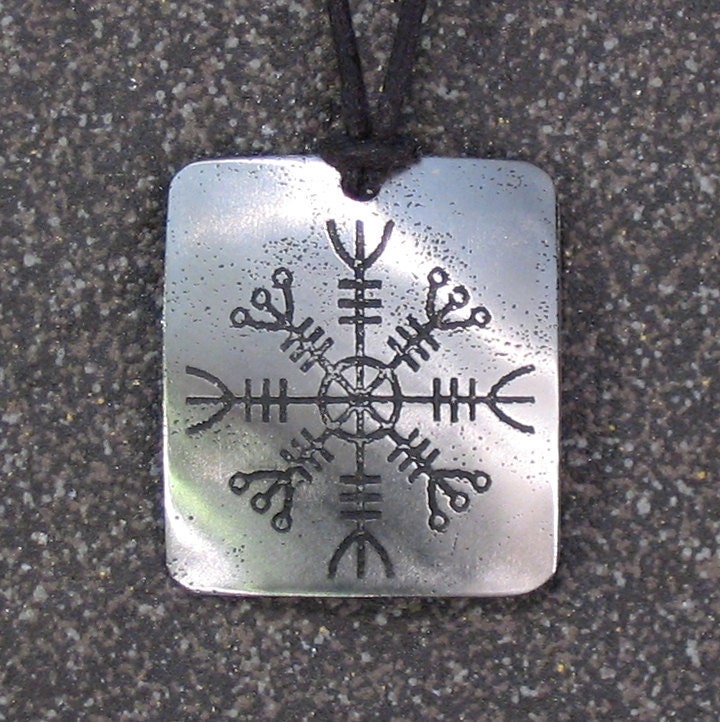 Helm of Awe Viking Pendant Stainless Steel Rune Etched - Protection, Invincibility Aegishjalmur - LARGE