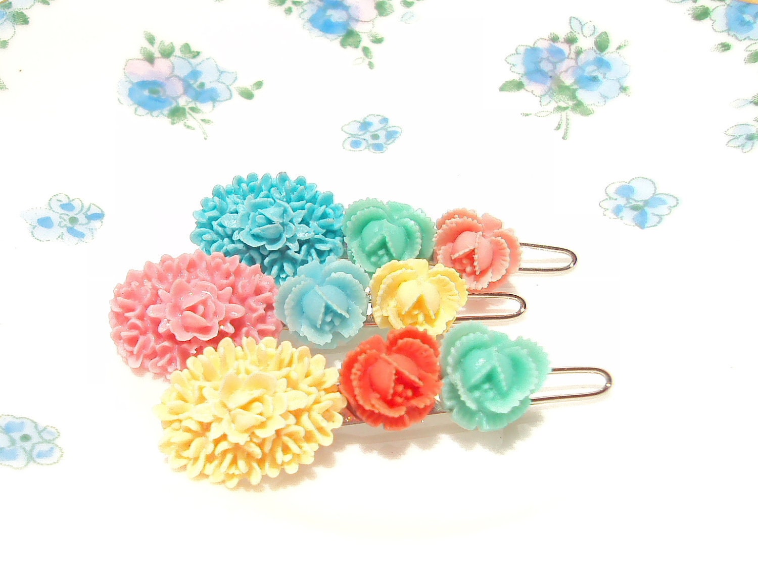 50% OFF - Garden Trio - Flower Hair Barrette Set - Flower Barrette - Bride - Bridesmaid - Flower Girl