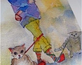 Walking cats watercolour reproduction - "Determination"