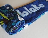 Handmade Personalized Baby Stroller Blanket in Navy Blue Zoo