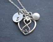 Silver Infinite Love Heart Pendant On Personalized Custom Sterling Initial Charm Necklace