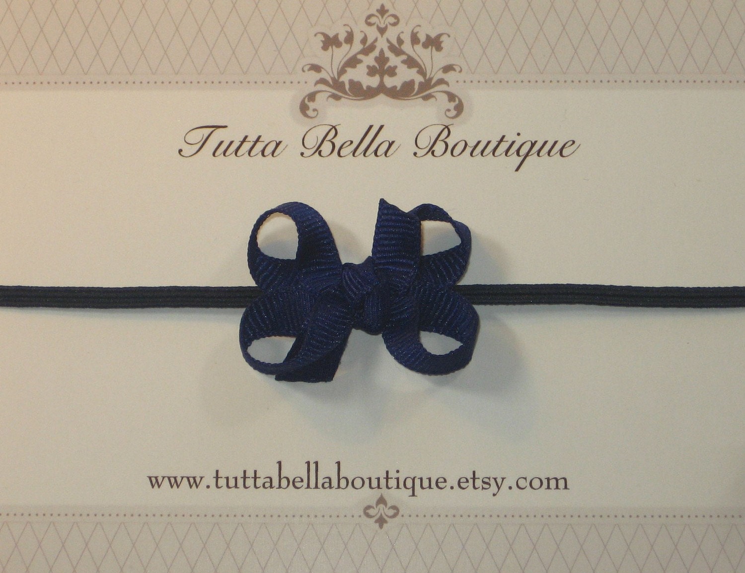 Light Navy Mini Boutique Bow Headband - Skinny Stretch Elastic Headband - Babies, Toddlers