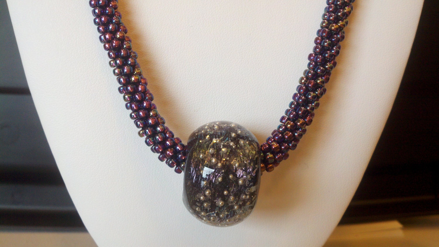 Purple Iris Kumihimo Beaded Necklace