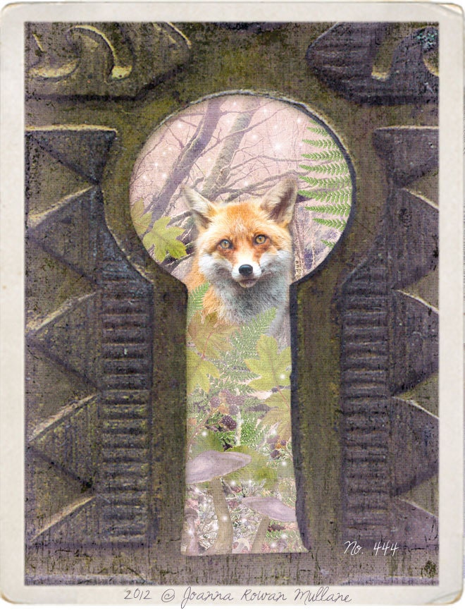 Fox and Ferns Ethereal Dreamy Photograph Vintage Nature Woodland Print, Pale Pink, Tree Branches, Doorway to Fairy, 5x7