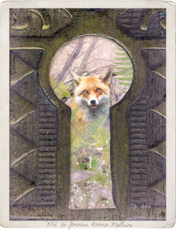 Fox and Ferns Ethereal Dreamy Photograph Vintage Nature Woodland Print, Pale Pink, Tree Branches, Doorway to Fairy, 8.5x11