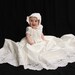 Oriana Christening gown set with , bonnet,booties,bib,blanket , bloomers and custom monogram in stock ivory 3/6m or 9/12m