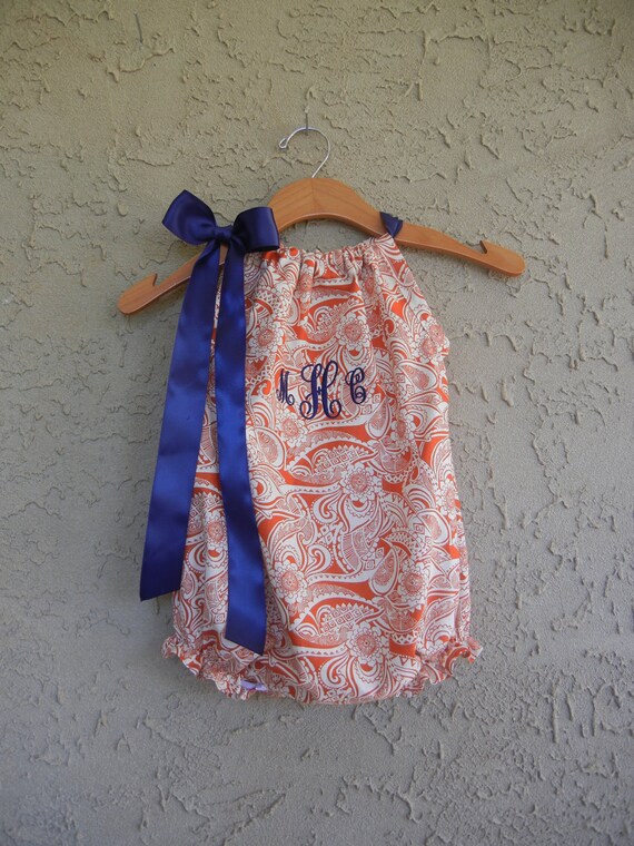 Monogrammed Orange Paisley Bubble Romper - sizes 3m - 24m....PERFECT for AUBURN Fans and Fall
