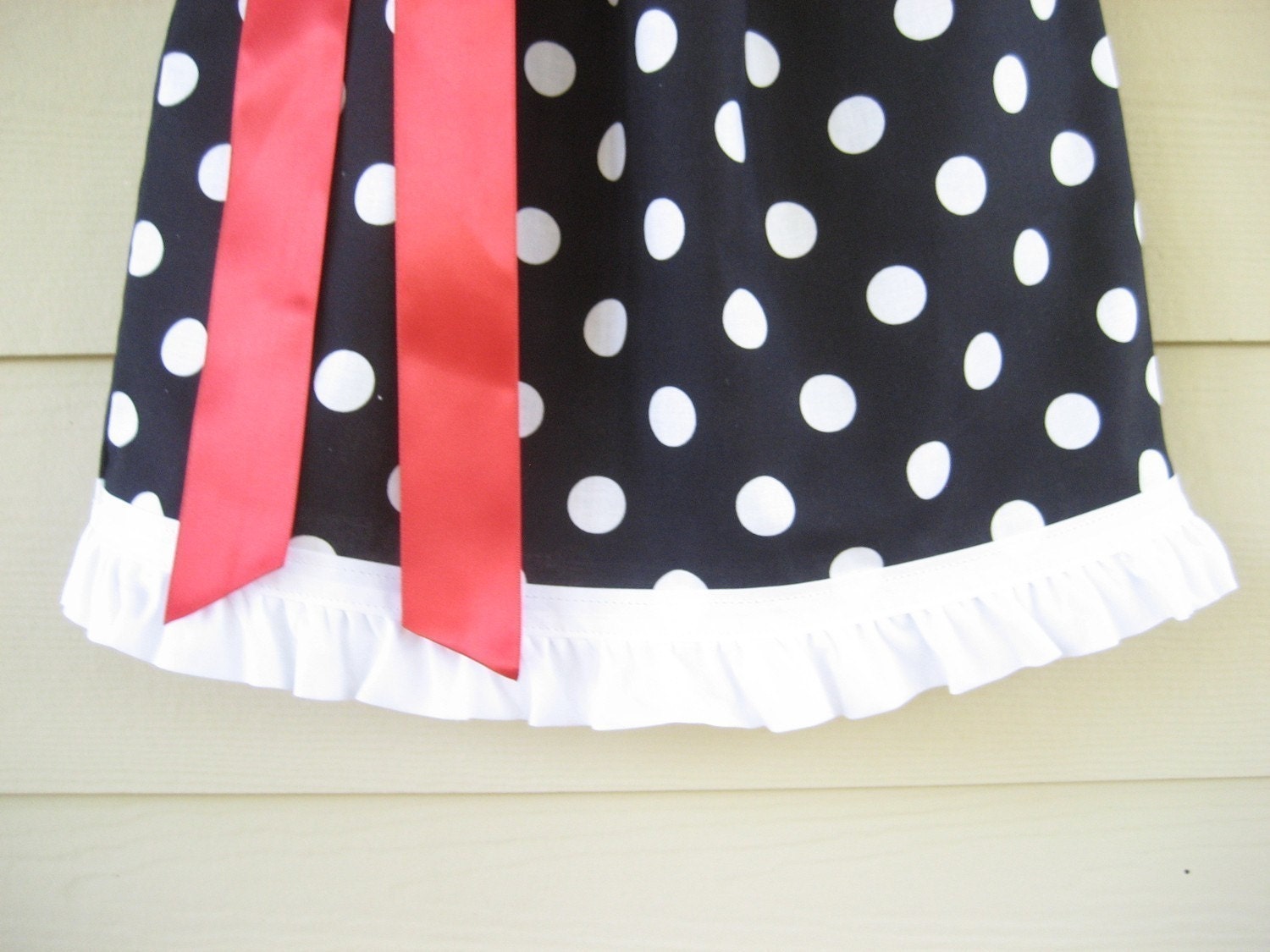Black Polka Dot Pillowcase Dress with Red Ribbon - sizes 3m to 6T.....PERFECT for COLLEGE FOOTBALL
