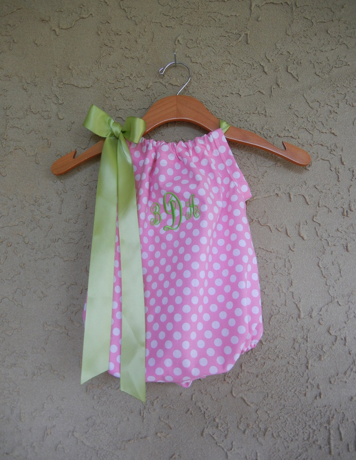 Monogrammed Pink Dot Pillowcase Bubble Romper - sizes 3m - 24m....PERFECT for SPRING and SUMMER