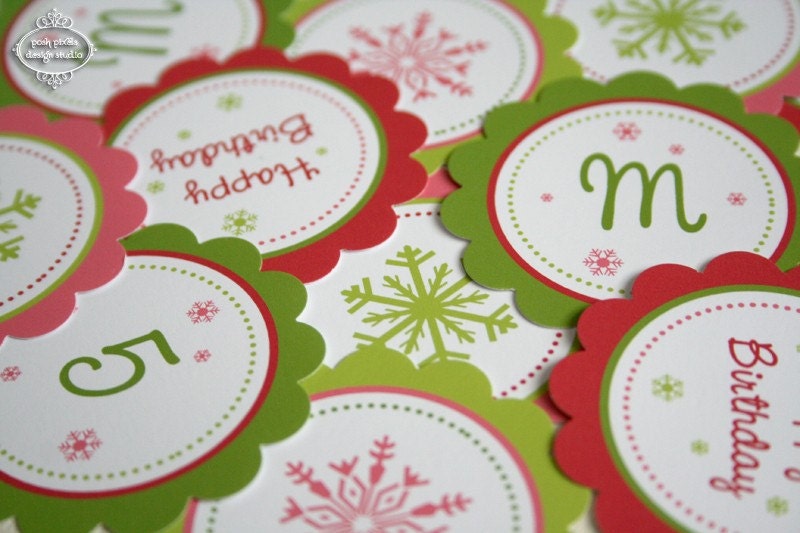 PRINTABLE Birthday Party Circles - 2 inch - Pink and Green - DIY Snowflake Collection Il_570xn
