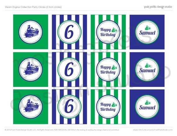 TRAIN BIRTHDAY - Printable Birthday Party Circles - 2 inch - DIY Steam Engine Collection - by Make Life Cute Il_570xn